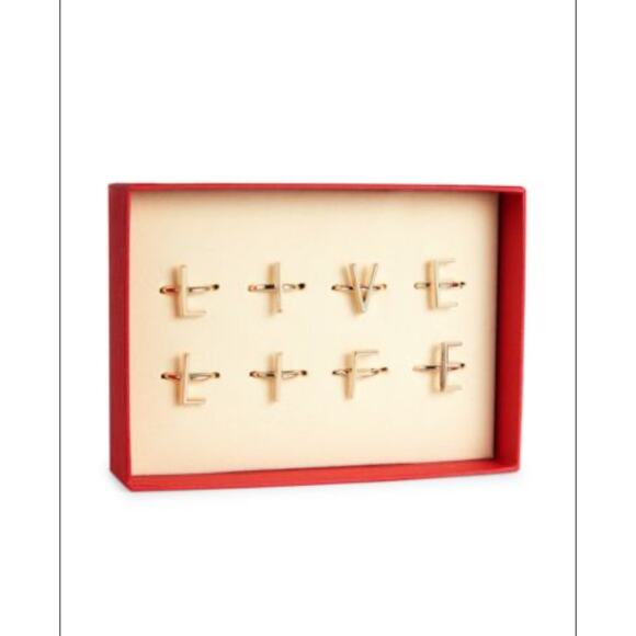 VALENTINO GARAVANI 8-Piece Goldtone Live Life Ring Set New in Box‎ - Picture 1 of 12